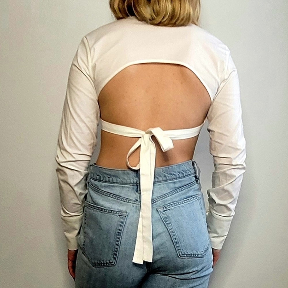 Cropped, Collard Button Down With Open Back - image 1